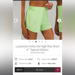 Lululemon Athletica Women's High-Rise Shorts in Scream Green Light